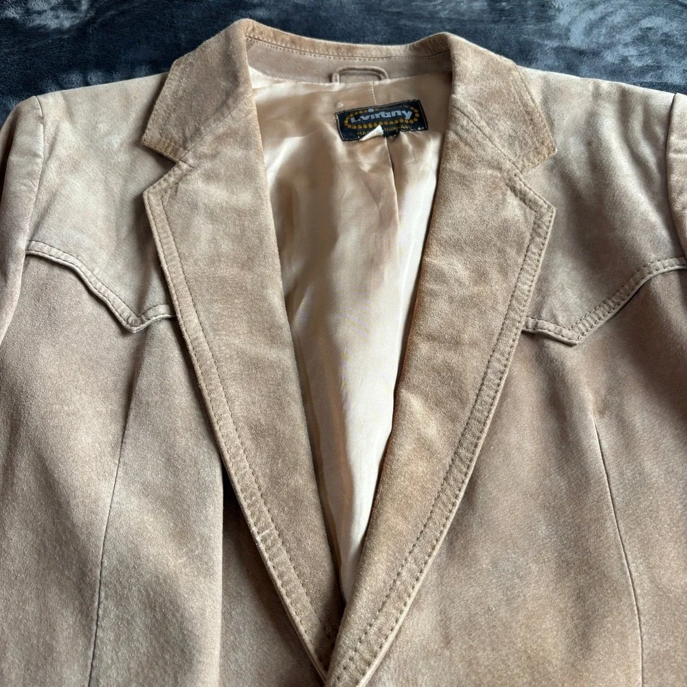 L. Virany Mens Vtg Tan Suede Leather Western Blazer Cowboy Core Coat  Size 42 L